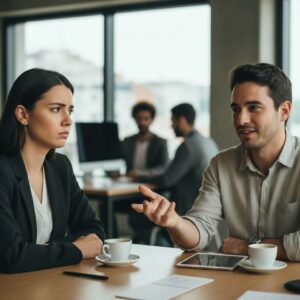 Pessoas conversando em mesa de café para ilustrar inveja e falta de noção