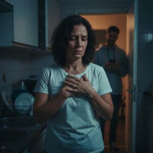 Mãe apreensiva por causa do filho narcisista e abusivo