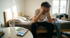 Homem acorda de ressaca moral e pensa em parar de beber