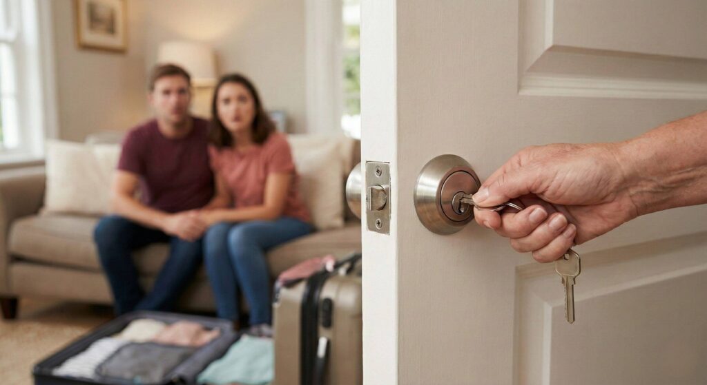 Sogros com a chave da casa entrando